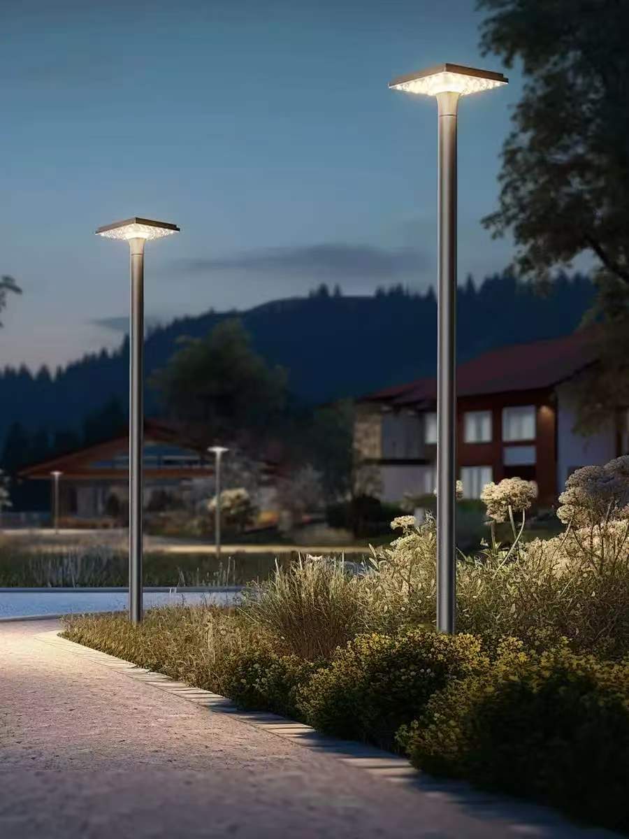 Modern Villa Solar Garden Post Light LED Outdoor Solar Path Lamp Single & Double Head Waterproof Courtyard Street Light For Villa Park Resort Wholesale