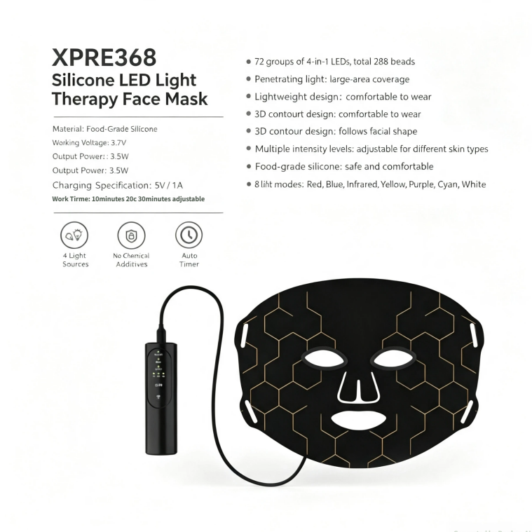 Silicone LED Face Mask Red Light Therapy 7 Colors Photon Mask for Anti-Aging Acne Reduction