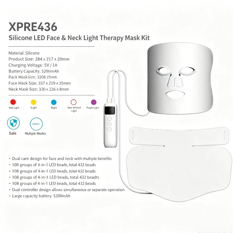 Silicone LED Face Mask Red Light Therapy 7 Colors Photon Mask for Anti-Aging Acne Reduction