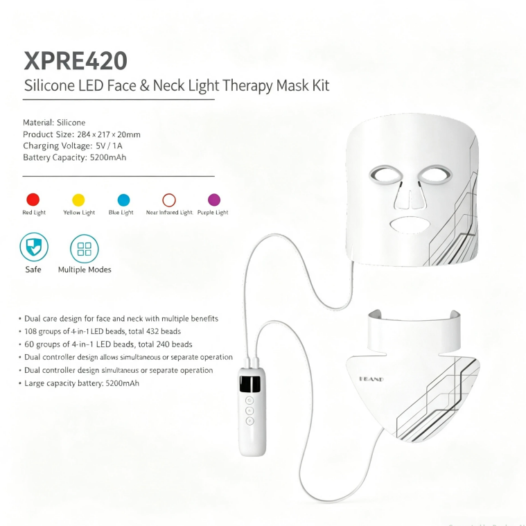 Silicone LED Face Mask Red Light Therapy 7 Colors Photon Mask for Anti-Aging Acne Reduction