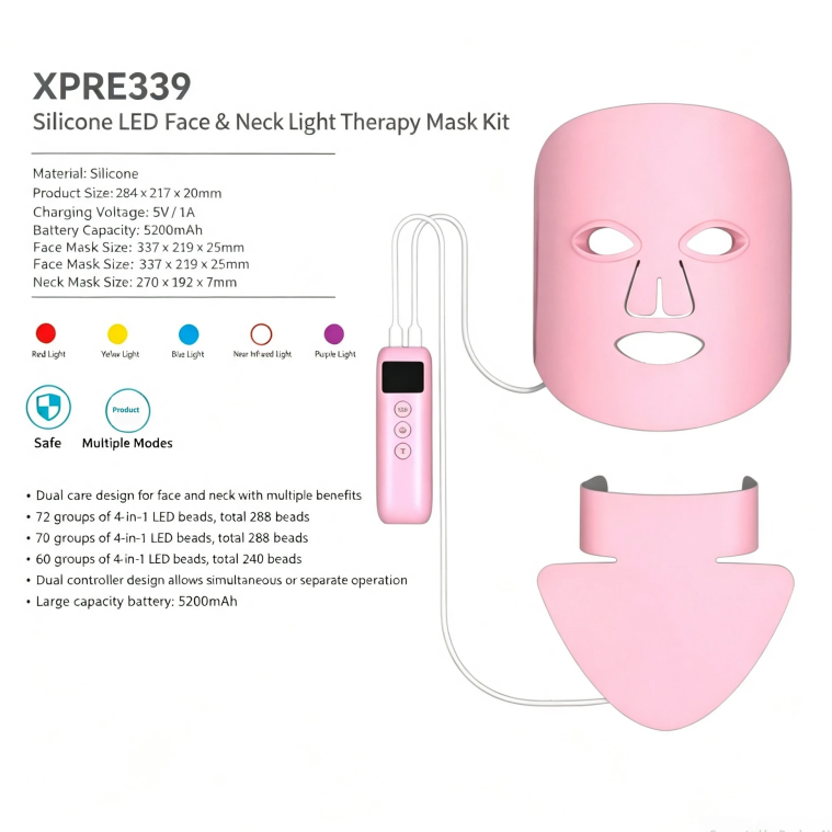 Silicone LED Face Mask Red Light Therapy 7 Colors Photon Mask for Anti-Aging Acne Reduction
