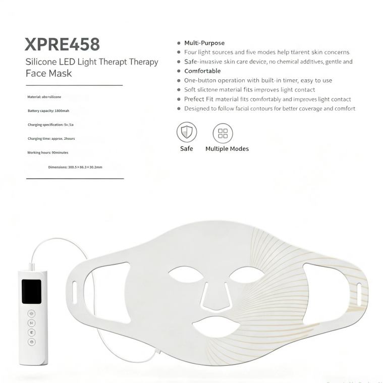 Silicone LED Face Mask Red Light Therapy 7 Colors Photon Mask for Anti-Aging Acne Reduction