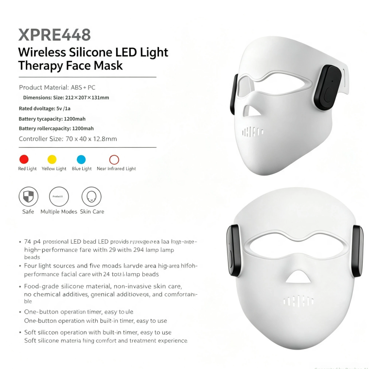 Silicone LED Face Mask Red Light Therapy 7 Colors Photon Mask for Anti-Aging Acne Reduction