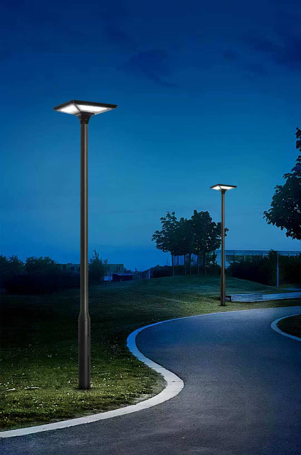 Modern Villa Solar Garden Post Light LED Outdoor Solar Path Lamp Single & Double Head Waterproof Courtyard Street Light For Villa Park Resort Wholesale