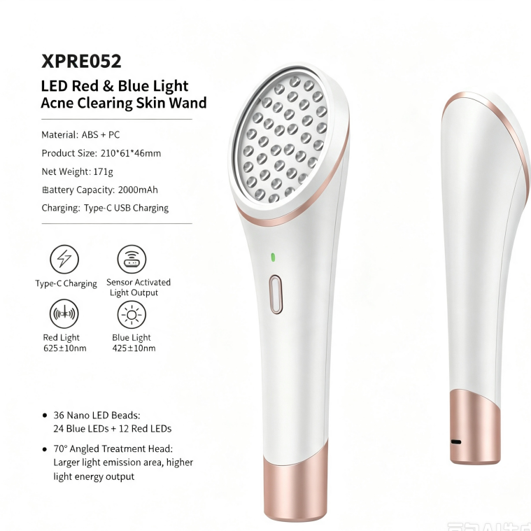 XPRE052 Slant Head Blue Red Light Acne Spot Treatment Device Portable Facial Phototherapy Machine