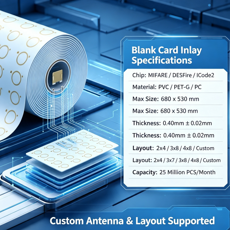 RFID Card Inlay Blank Smart Card Inlay Manufacturer | MIFARE DESFire ICode2 PVC PET Contactless Card Inlay Wholesale