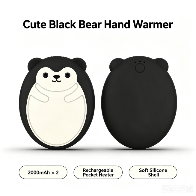 Cute Black Bear Thermal Conductive Silicone Hand Warmer KS-25 Mini Rechargeable Pocket Hand Heater